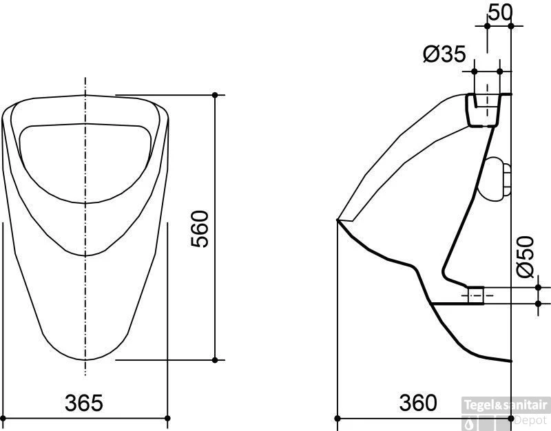 B&w-luxury Autumn Urinoir Bovenaansluiting Wit 2 B&w-luxury Autumn Urinoir Bovenaansluiting Wit - Afbeelding 2