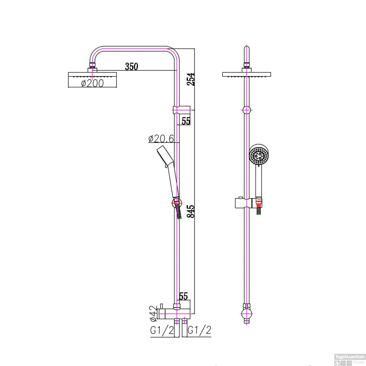 Regendouche Opbouwset Sapho Chroom (excl. Douchekraan) 6 Regendouche Opbouwset Sapho Chroom (excl. Douchekraan) - Afbeelding 6