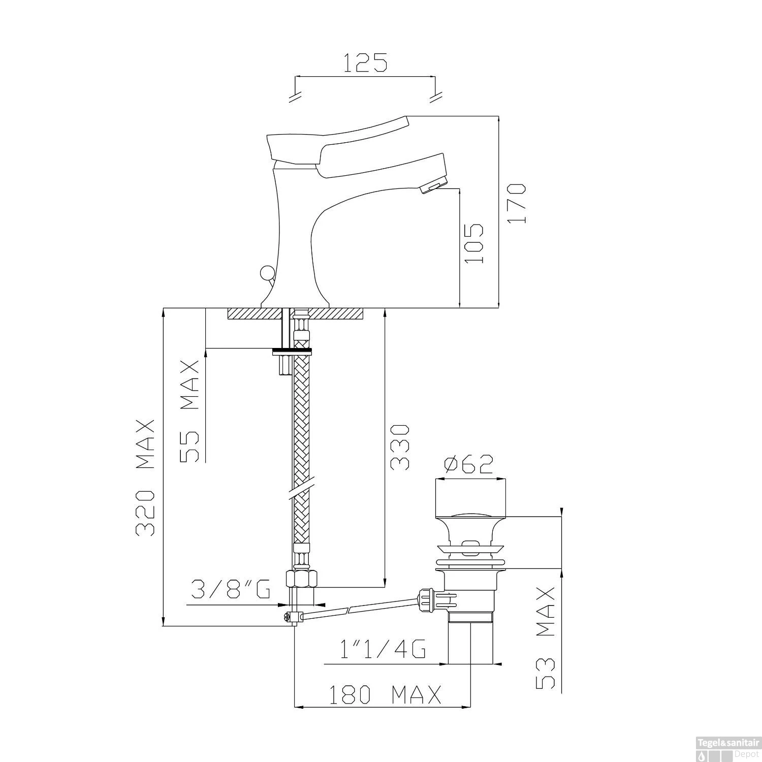 Wastafelmengkraan Sapho Belinda 1-hendel Recht 17 Cm Chroom (incl. Pop-up Waste) 6 Wastafelmengkraan Sapho Belinda 1-hendel Recht 17 Cm Chroom (incl. Pop-up Waste) - Afbeelding 6
