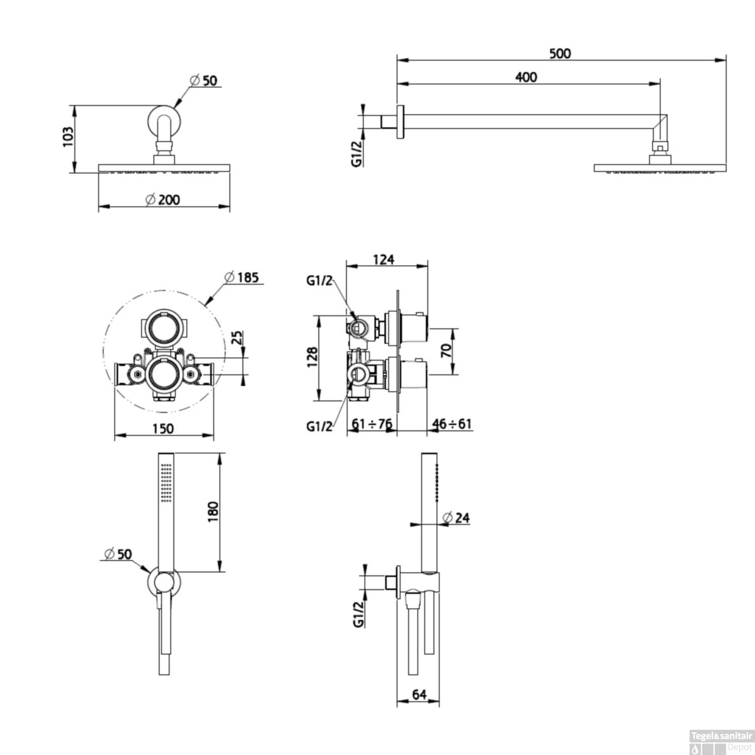 Regendoucheset Inbouw Salenzi Giro R Muur Uitloop Gepoedercoat Messing Mat Zwart 30 Cm 10 Regendoucheset Inbouw Salenzi Giro R Muur Uitloop Gepoedercoat Messing Mat Zwart 30 Cm - Afbeelding 10