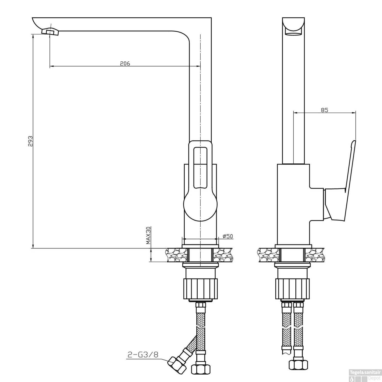 Wastafelkraan Sanimar Faro Rose Goud 2 Wastafelkraan Sanimar Faro Rose Goud - Afbeelding 2