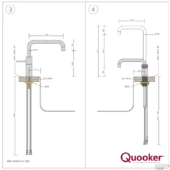 Quooker Cube Nordic Square Twintaps Chroom Met Pro3-VAQ Boiler -Baden Luxe Verkoop 1 technische tekening nordic square 1 1