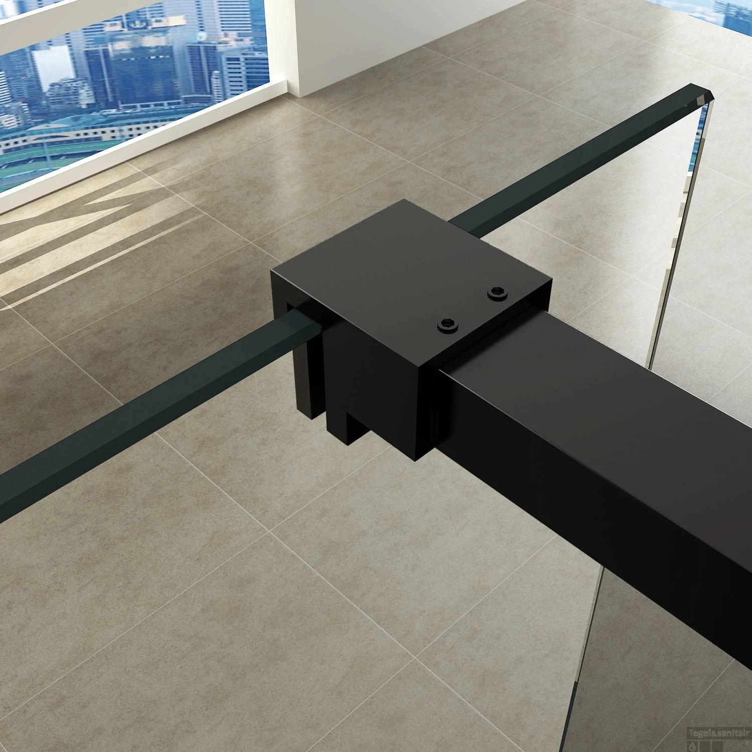 BWS Inloopdouche Pro Line Middenband 100x200 8mm Nano Coating Mat Zwart Profiel En Stang 5 BWS Inloopdouche Pro Line Middenband 100x200 8mm Nano Coating Mat Zwart Profiel En Stang - Afbeelding 5