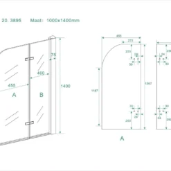 Badwand Wiesbaden Inklapbaar 100x140cm 6mm NANO Coating -Baden Luxe Verkoop 20.3895 5