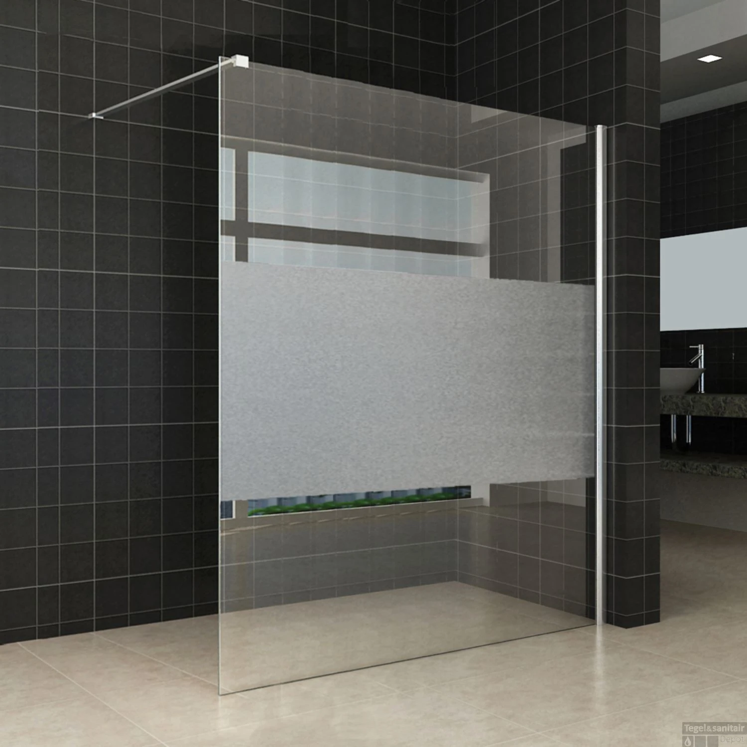 Douchewand Wiesbaden 140x200cm 8mm Met Middenband NANO Glas 1 Douchewand Wiesbaden 140x200cm 8mm Met Middenband NANO Glas