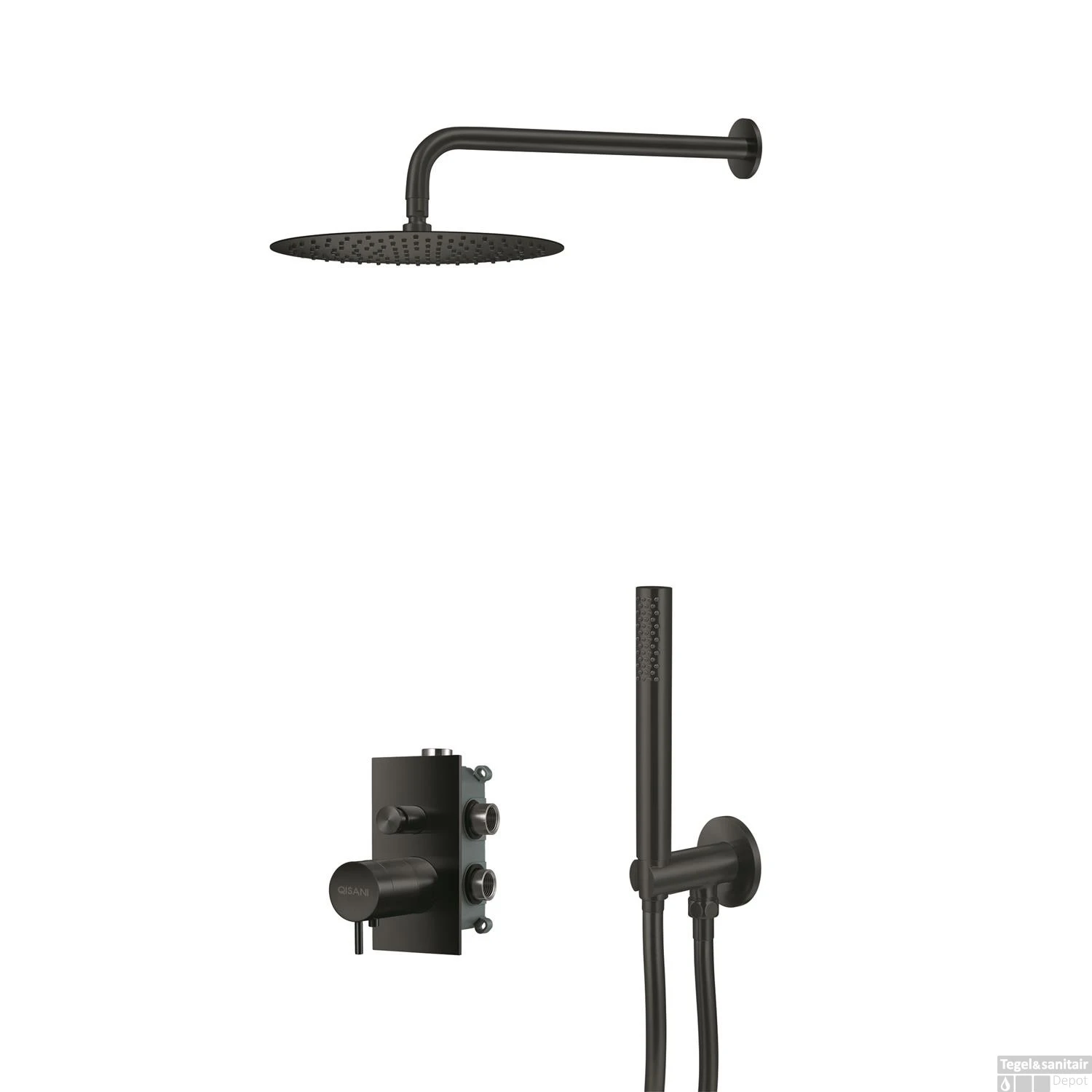 Regendoucheset Qisani Flow Inbouw 2-weg Vierkante Inbouwkraan Geborsteld Mat Zwart