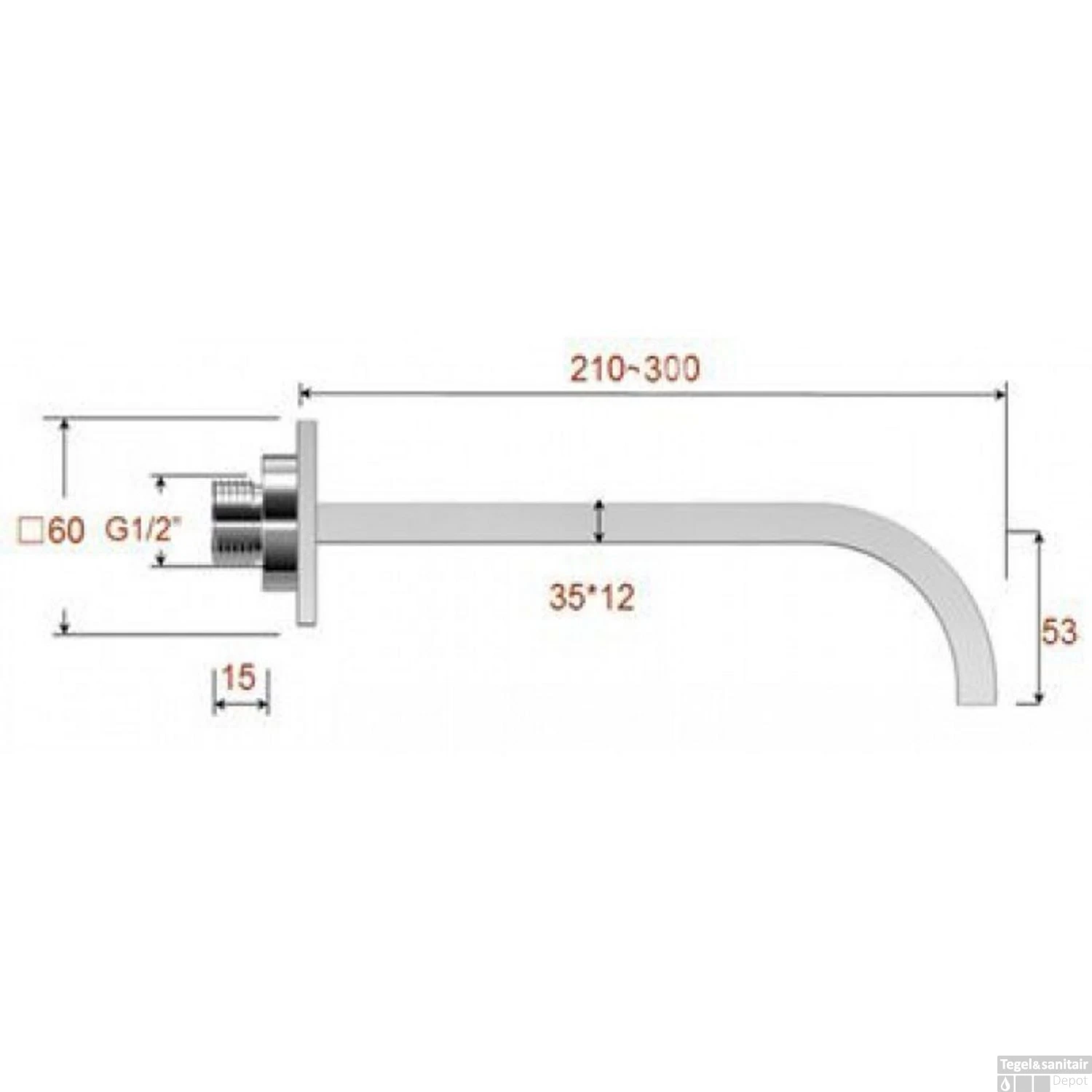 Inbouwuitloop Wiesbaden Vierkant 25cm 1/2" RVS 2 Inbouwuitloop Wiesbaden Vierkant 25cm 1/2" RVS - Afbeelding 2
