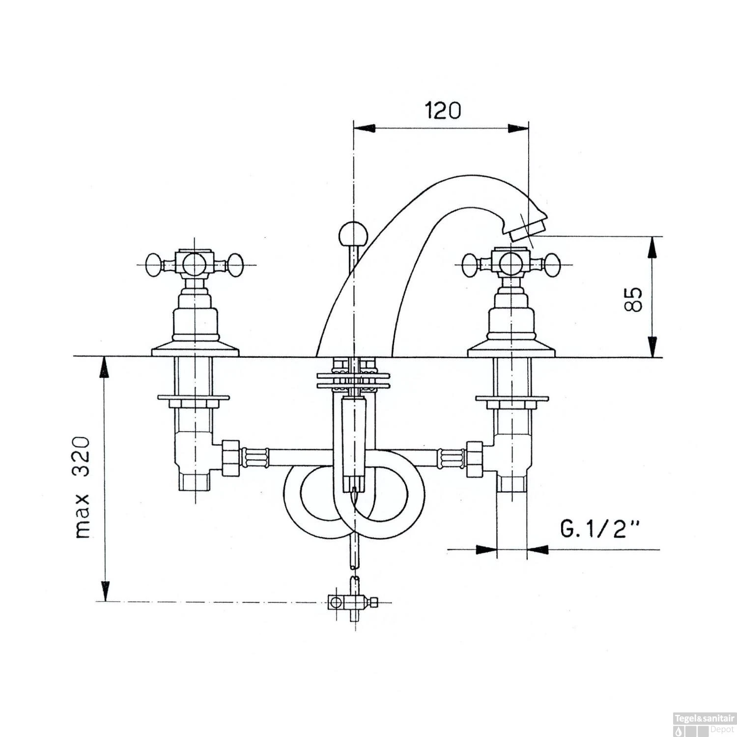 Wastafelmengkraan 3-gats Sapho Antea 2-knop Uitloop Gebogen 8.5 Cm Chroom (incl. Waste) - Afbeelding 2