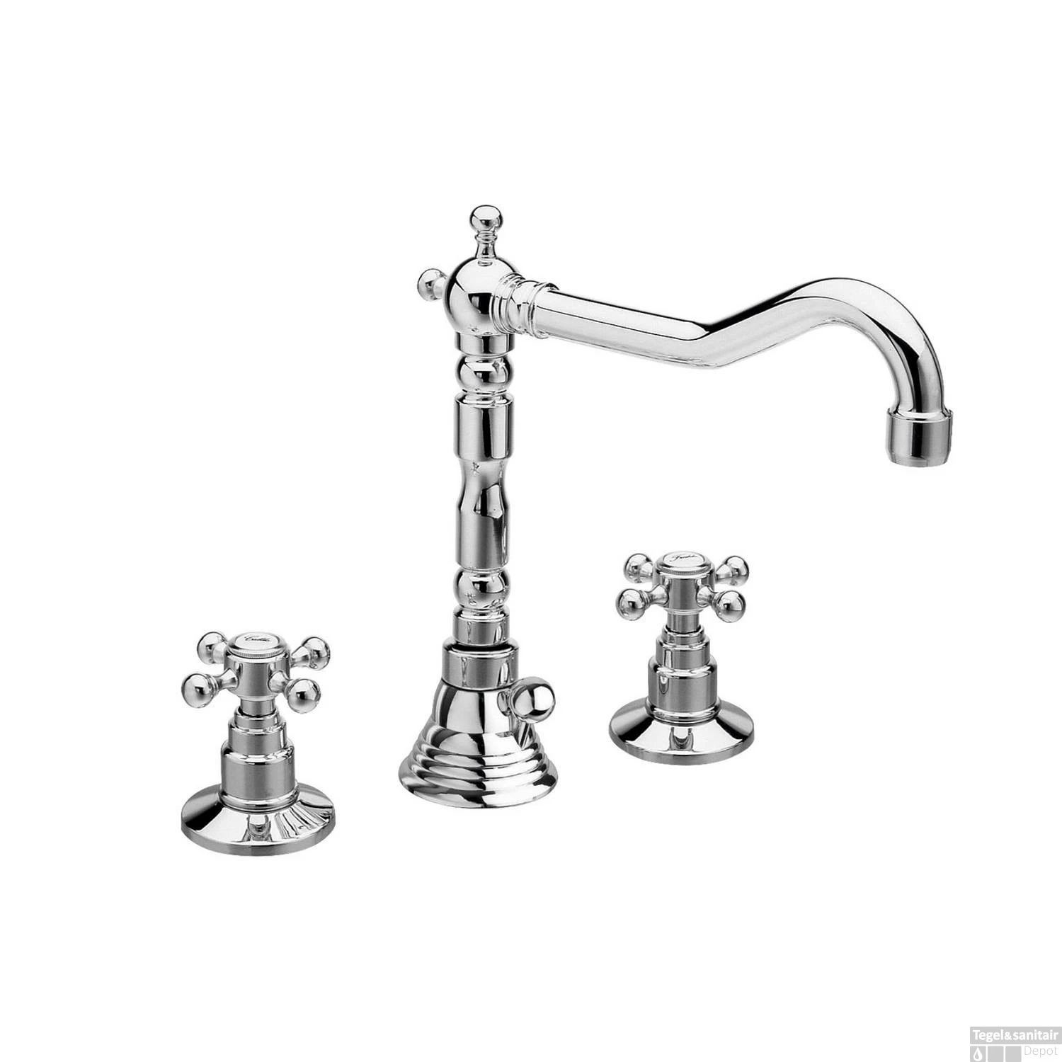 Wastafelmengkraan Retro 3-gats Sapho Antea 2-knop Uitloop Gebogen 17.5 Cm Chroom (incl. Waste) 1 Wastafelmengkraan Retro 3-gats Sapho Antea 2-knop Uitloop Gebogen 17.5 Cm Chroom (incl. Waste)