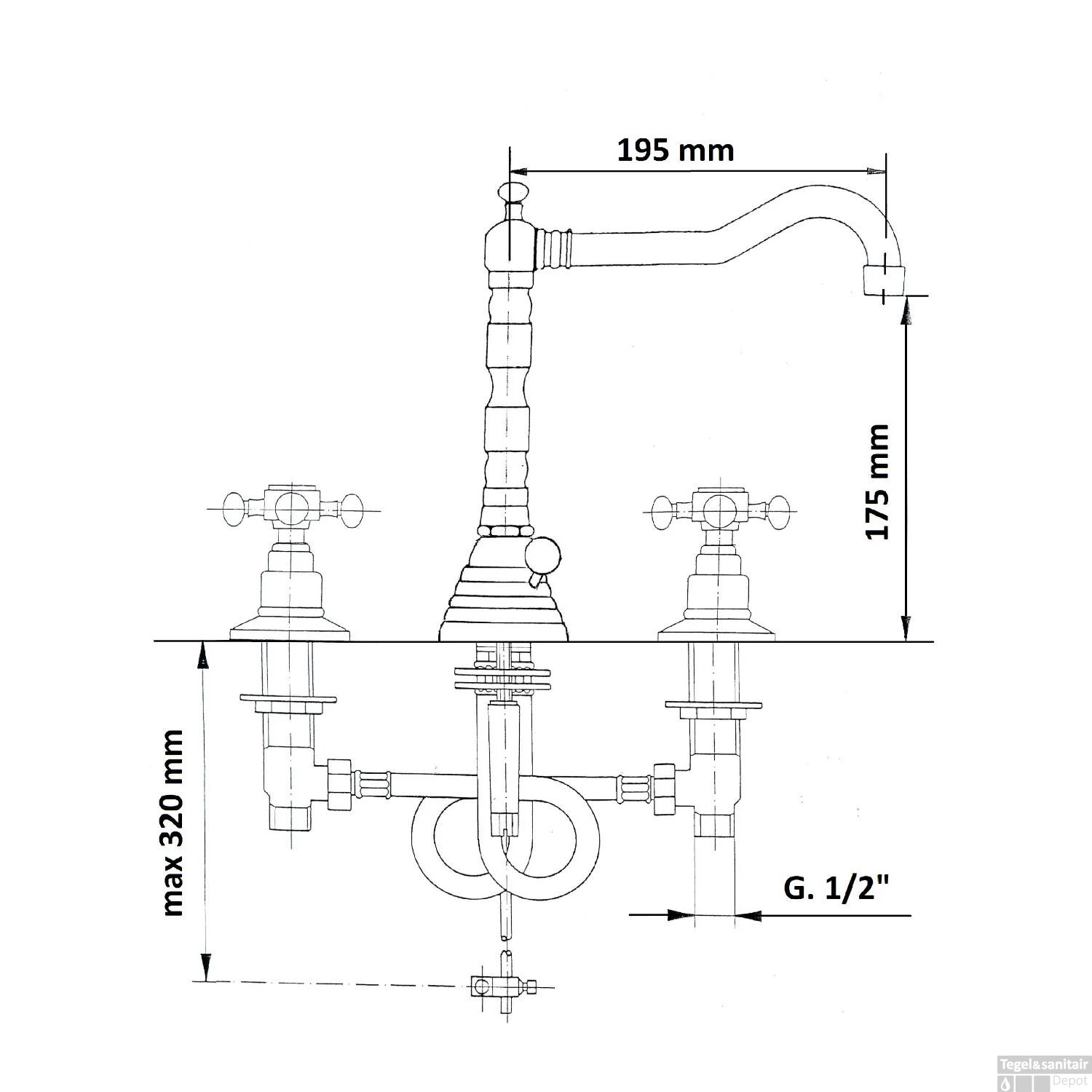 Wastafelmengkraan Retro 3-gats Sapho Antea 2-knop Uitloop Gebogen 17.5 Cm Chroom / Goud (incl. Waste) 2 Wastafelmengkraan Retro 3-gats Sapho Antea 2-knop Uitloop Gebogen 17.5 Cm Chroom / Goud (incl. Waste) - Afbeelding 2