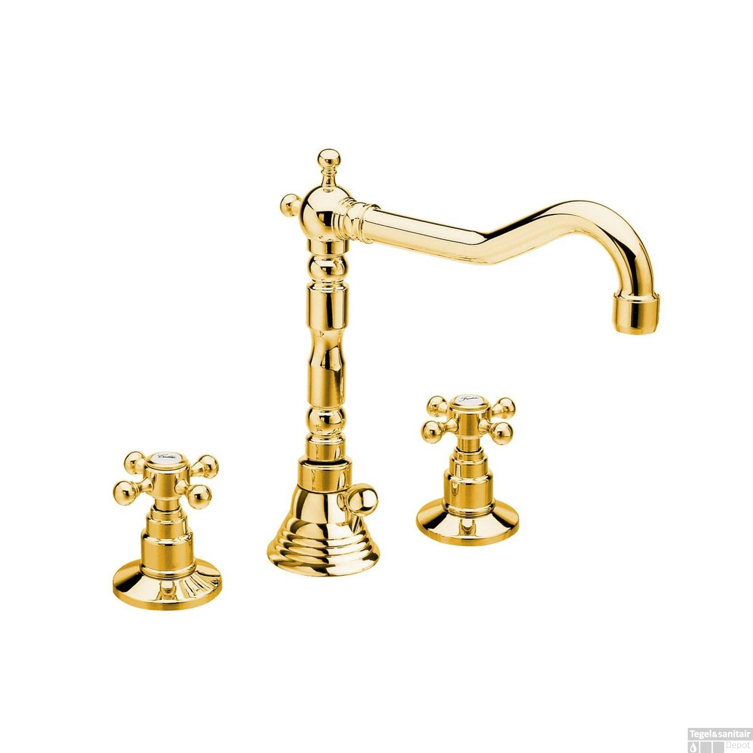 Wastafelmengkraan Retro 3-gats Sapho Antea 2-knop Uitloop Gebogen 17.5 Cm Goud (incl. Waste)