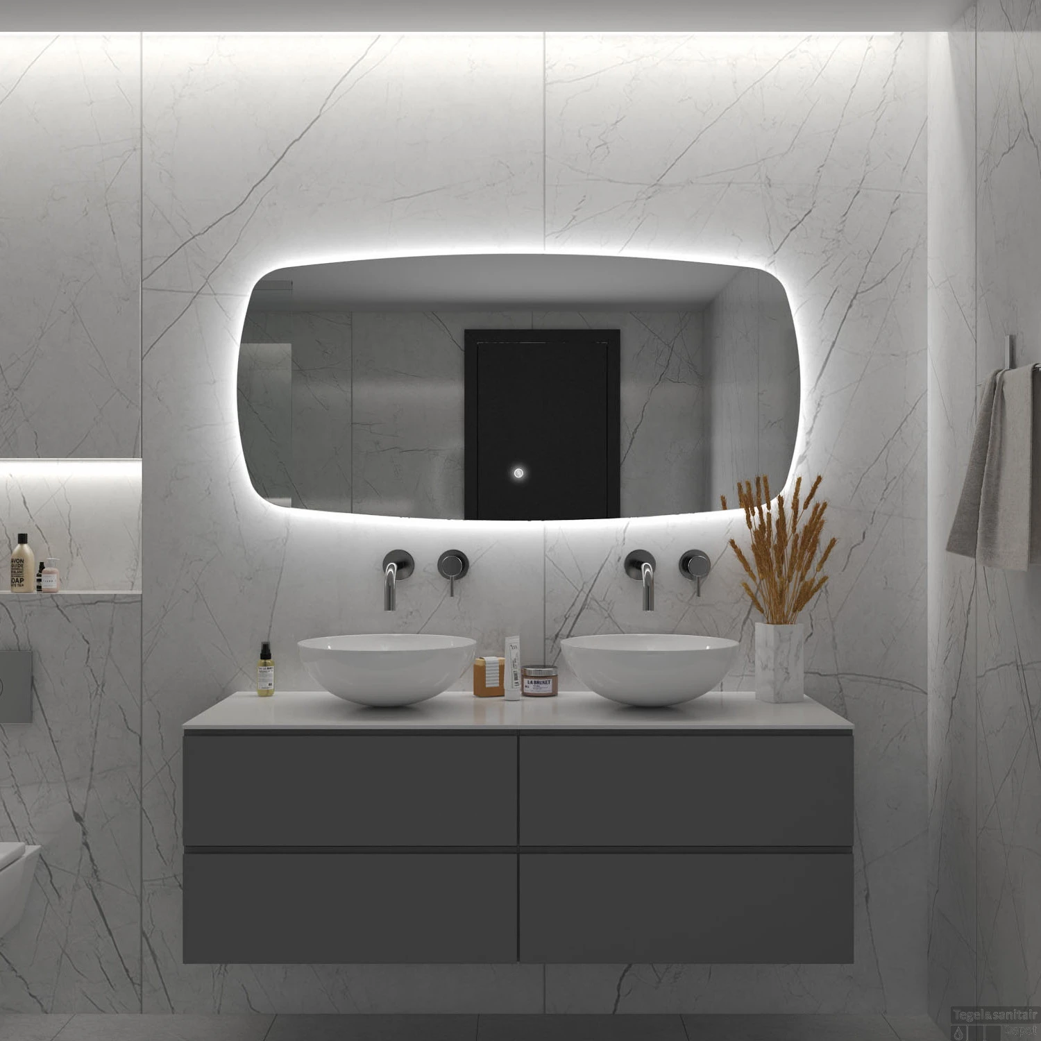 Badkamerspiegel BWS Torea 120x65cm Horizontaal LED Incl. Verwarming 1 Badkamerspiegel BWS Torea 120x65cm Horizontaal LED Incl. Verwarming