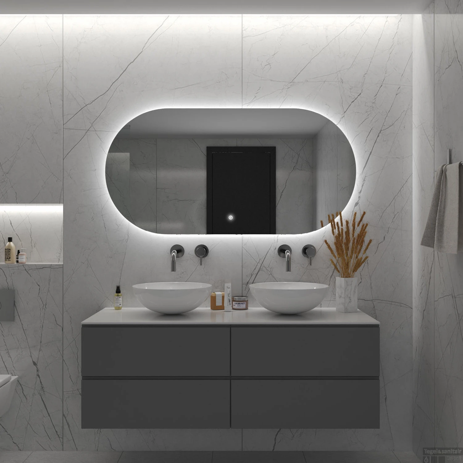 Badkamerspiegel BWS Riono 70x120cm Horizontaal LED Incl. Verwarming 1 Badkamerspiegel BWS Riono 70x120cm Horizontaal LED Incl. Verwarming