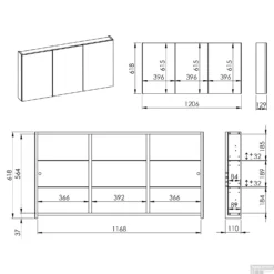 Spiegelkast Differnz Basic 3-Deurs 120 X 61,8 X 15 Cm -Baden Luxe Verkoop 36.008.21 tech 05