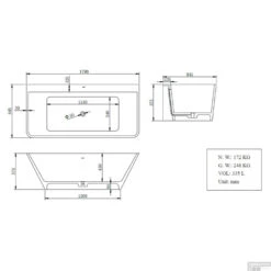 Half Vrijstaand Bad Wiesbaden Solid Surface 179x84.5x57.5 Cm -Baden Luxe Verkoop 36.4005 1