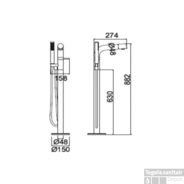Badkraan Vrijstaand Best Design Boris Chroom 2 Badkraan Vrijstaand Best Design Boris Chroom - Afbeelding 2
