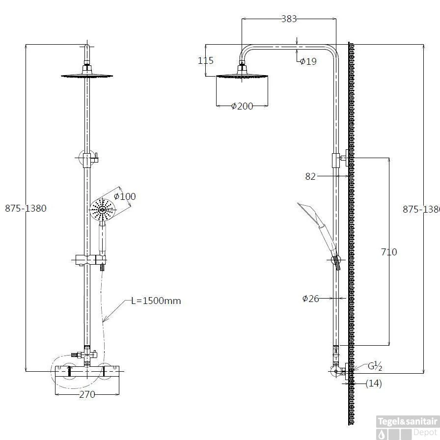 Douche Opbouwset Best Design Ore Munchen Thermostatisch RVS 3 Douche Opbouwset Best Design Ore Munchen Thermostatisch RVS - Afbeelding 3