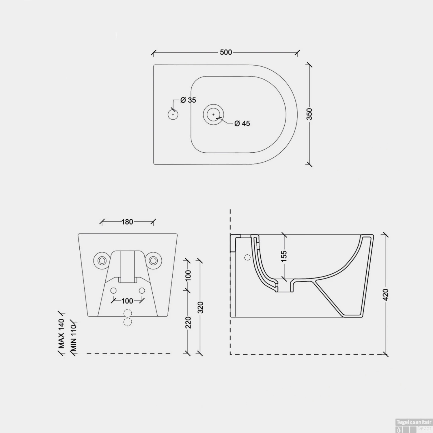 Bidet Salenzi Form Square Mat Legergroen (exclusief Kraan) - Afbeelding 3