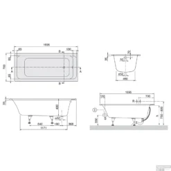Ligbad Villeroy & Boch Omnia Architectura 170x70 Cm Wit -Baden Luxe Verkoop 40010067uba177ara2v01 technische tekening