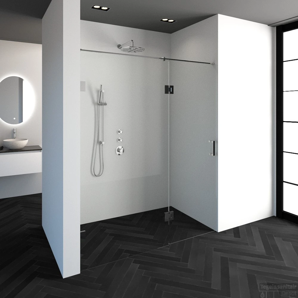 Complete Profielloze Nisdeur 2-Delig Inloopwand-Gekoppeld Draaideur 70cm (Alle Kleuren En Maten) 2 Complete Profielloze Nisdeur 2-Delig Inloopwand-Gekoppeld Draaideur 70cm (Alle Kleuren En Maten) - Afbeelding 2