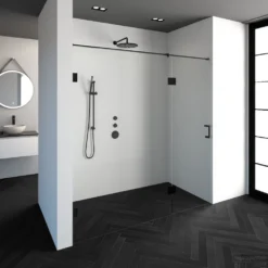 Nisdeur Compleet Just Creating Profielloos 2-Delig (Draaideur Bevestigd Op Inloopwand) 200x200 Cm 130/70 Mat Zwart