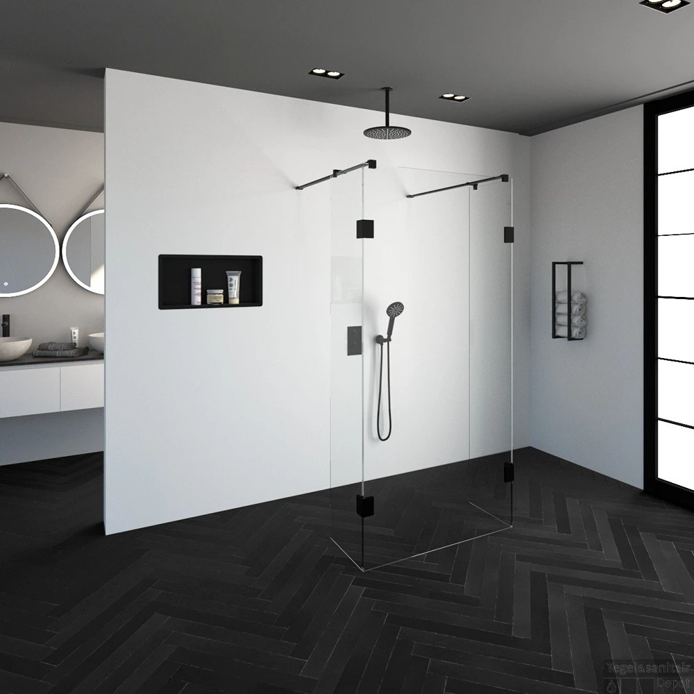 Doorloopdouche Compleet Just Creating Profielloos 100x200 Cm 100/40/40 Mat Zwart 2 Doorloopdouche Compleet Just Creating Profielloos 100x200 Cm 100/40/40 Mat Zwart - Afbeelding 2