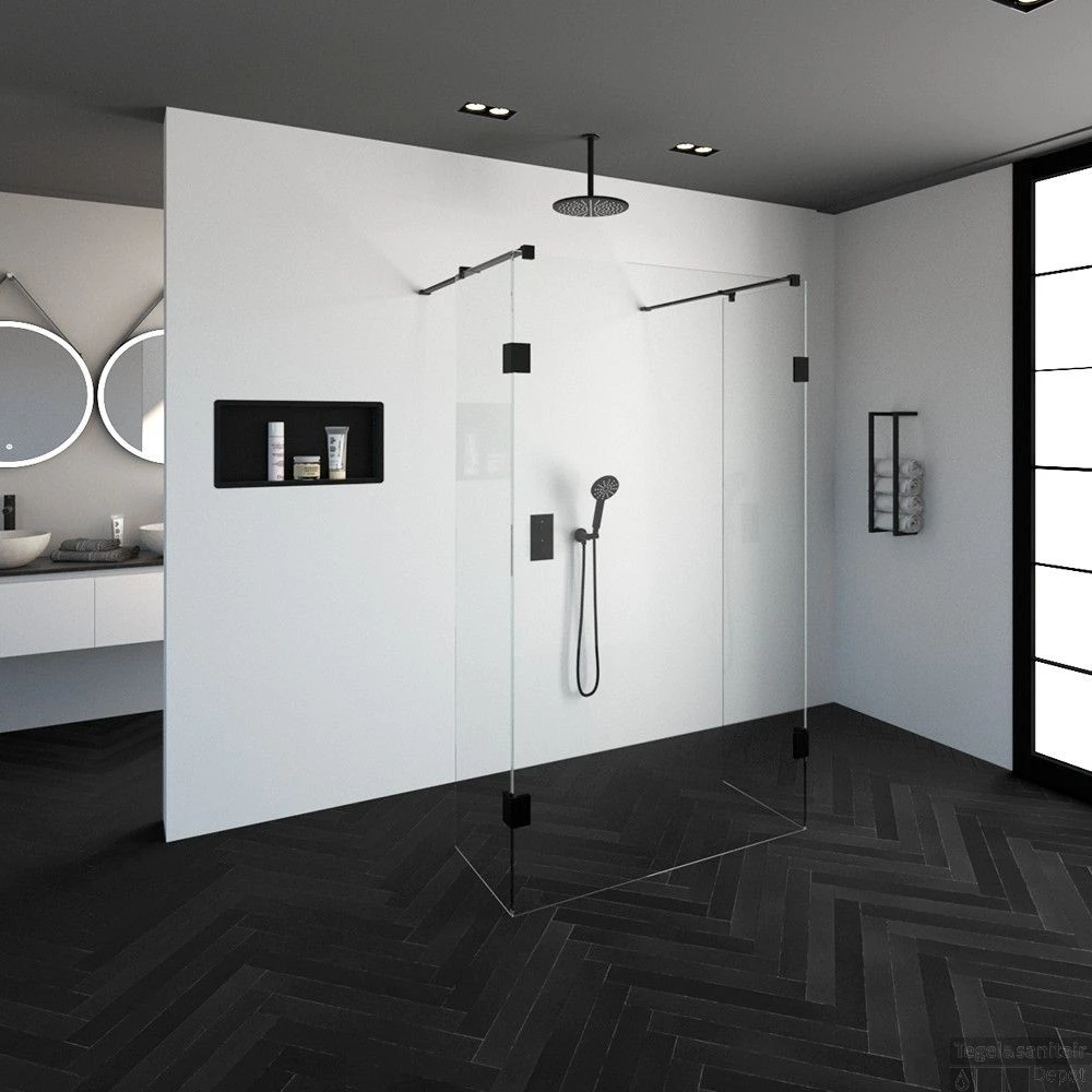 Doorloopdouche Compleet Just Creating Profielloos 120x200 Cm 120/50/50 Mat Zwart 2 Doorloopdouche Compleet Just Creating Profielloos 120x200 Cm 120/50/50 Mat Zwart - Afbeelding 2