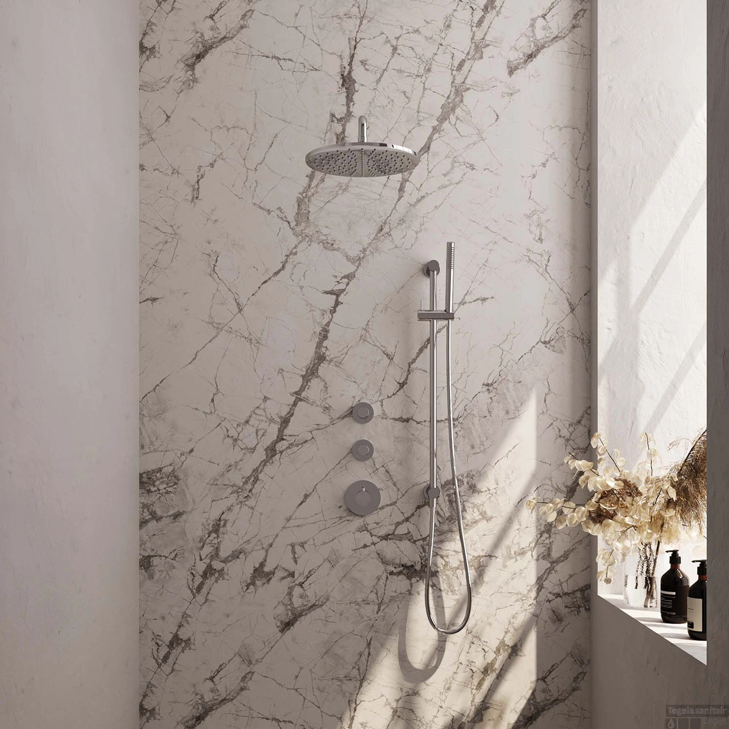 Regendoucheset Inbouw Brauer Chrome Edition Thermostatisch 30cm Met Gebogen Wandarm, Glijstang En Handdouche Staaf Losse Stopkranen Chroom 1 Regendoucheset Inbouw Brauer Chrome Edition Thermostatisch 30cm Met Gebogen Wandarm, Glijstang En Handdouche Staaf Losse Stopkranen Chroom