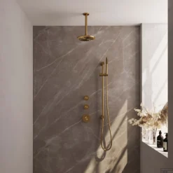 Regendoucheset Inbouw Brauer Gold Edition Thermostatisch 20cm Met Plafondarm, Glijstang En Handdouche Staaf Losse Stopkranen Geborsteld Goud