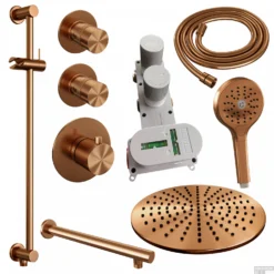 Thermostatisch Inbouwdoucheset Brauer Copper 30cm Hoofddouche Wandarm 3 Standen Handdouche Op Glijstang Koper -Baden Luxe Verkoop 5 gk 038 2 sfeer