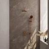 Inbouw Regendouche Set Brauer Copper Edition Gebogen Wanduitloop Ronde Hoofddouche 20 Cm Met Twee Stopkranen Glijstang En Handdouche 3 Standen Koper