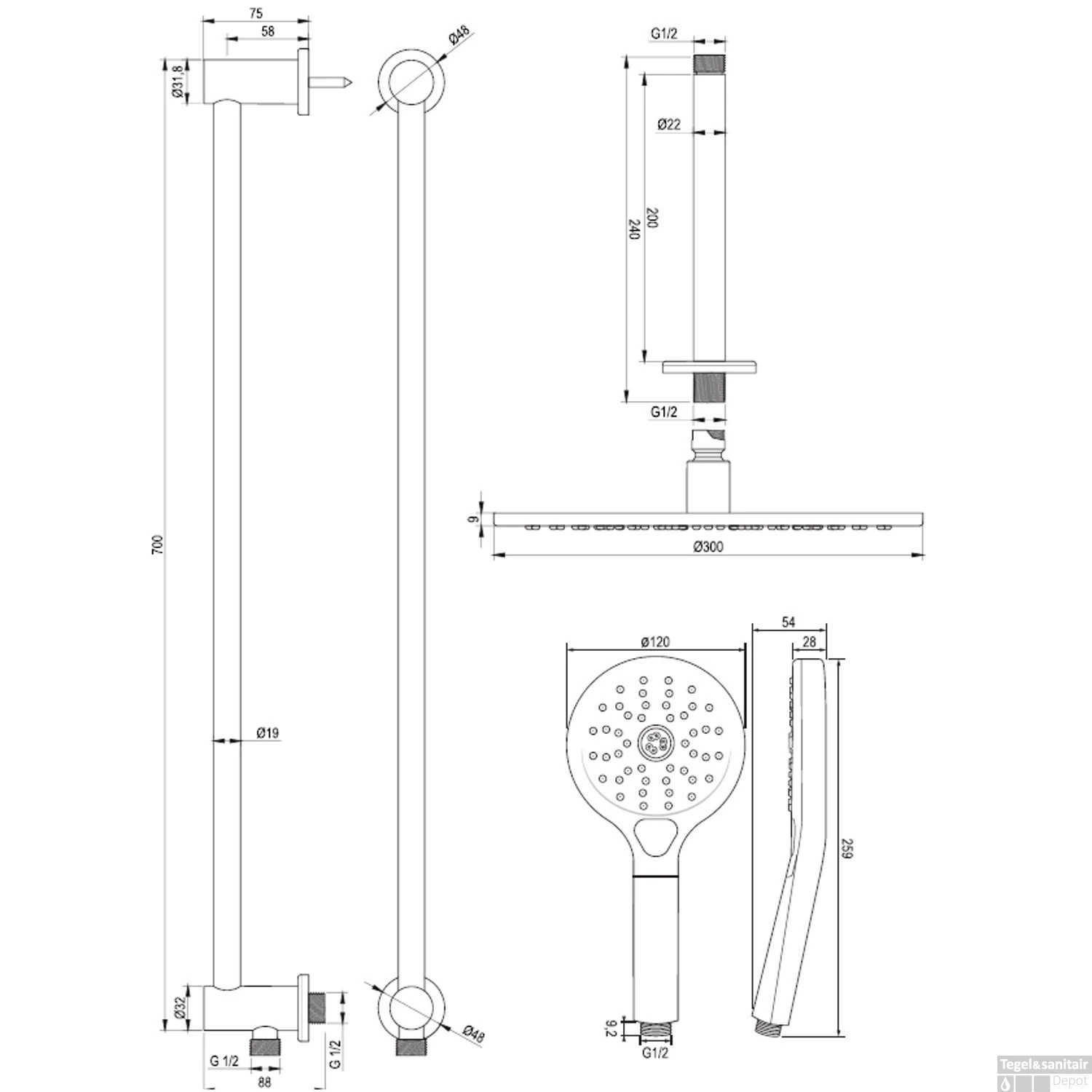 Regendoucheset Inbouw Brauer Copper Carving Thermostatisch 30cm Met Plafondarm, Glijstang En Handdouche 3-Standen Geborsteld Koper 11 Regendoucheset Inbouw Brauer Copper Carving Thermostatisch 30cm Met Plafondarm, Glijstang En Handdouche 3-Standen Geborsteld Koper - Afbeelding 11