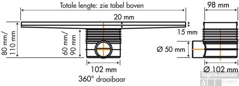 Easydrain Multi Inbouwdeel Drain 110 Cm. Zonder Rooster Zij Uitl. Rvs 2 Easydrain Multi Inbouwdeel Drain 110 Cm. Zonder Rooster Zij Uitl. Rvs - Afbeelding 2