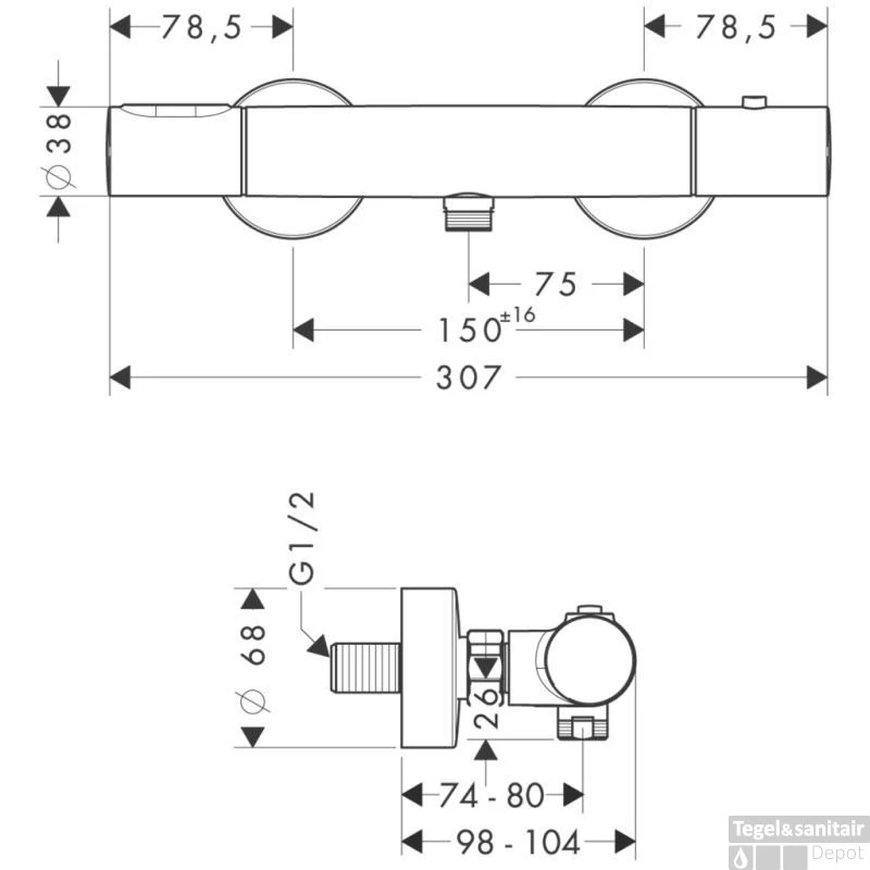 Axor Citterio M Opbouw Douchethermostaat Chroom 2 Axor Citterio M Opbouw Douchethermostaat Chroom - Afbeelding 2