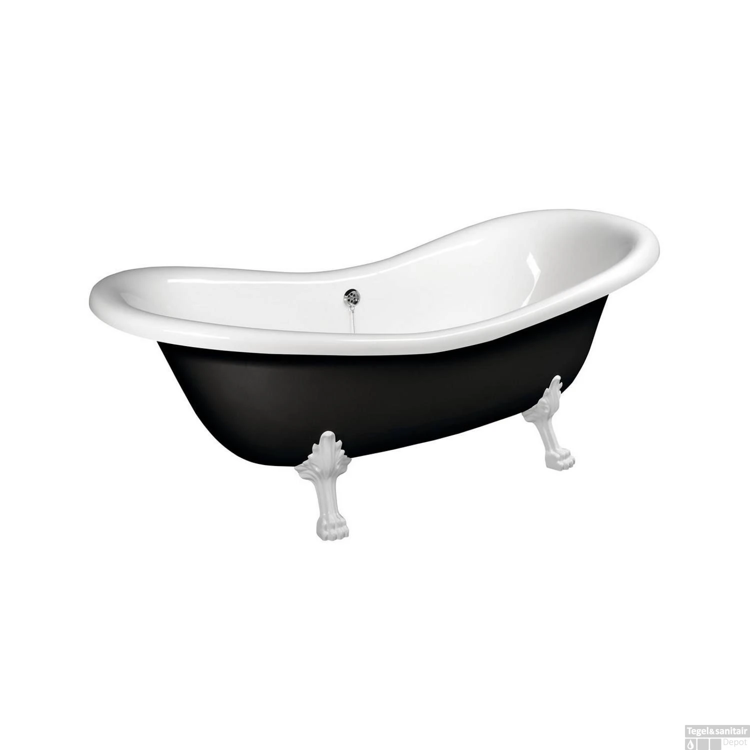 Vrijstaand Bad Sapho Charleston 188x80x71 Cm Wit / Zwart Met Leeuwenpoten - Afbeelding 4