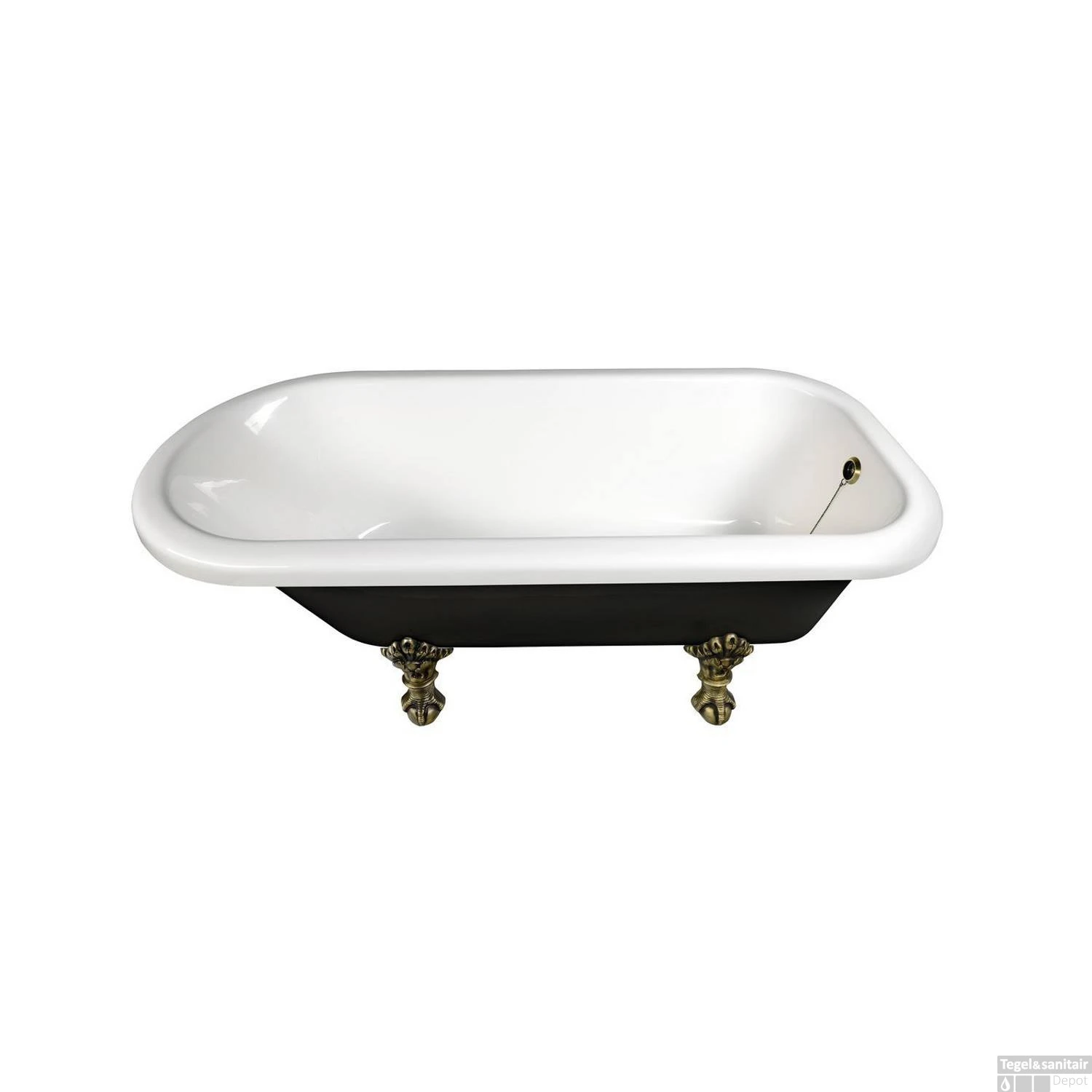 Vrijstaand Bad Sapho Foxtrot 170x75x49 Cm Wit / Zwart Met Leeuwenpoten Brons - Afbeelding 2