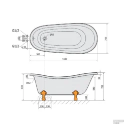Vrijstaand Bad Sapho Retro 169x75x72 Cm Wit / Zwart Met Leeuwenpoten -Baden Luxe Verkoop 72968 vrijstaand bad sapho retro 169x75x72 cm wit zwart met leeuwenpoten 5