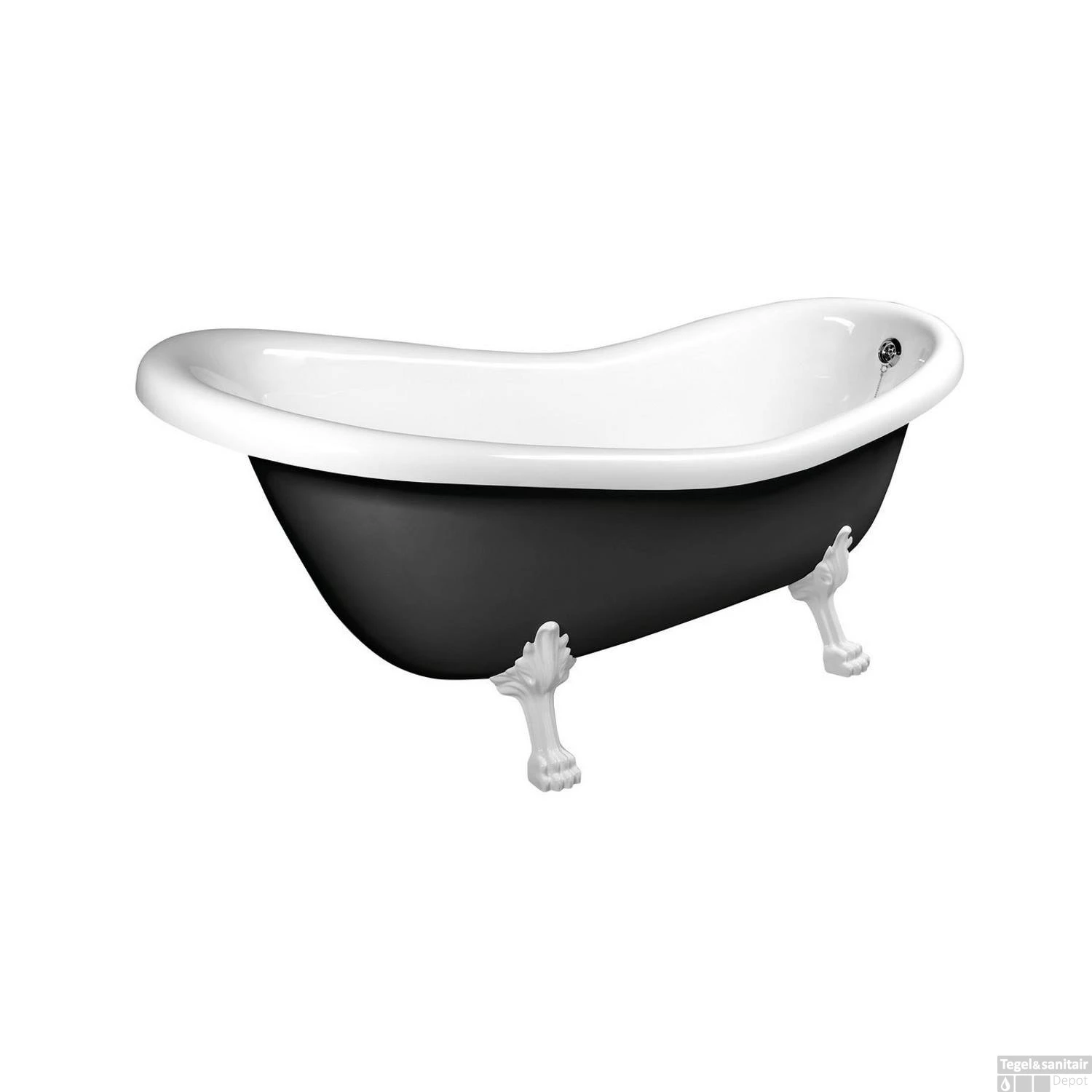 Vrijstaand Bad Sapho Retro 169x75x72 Cm Wit / Zwart Met Leeuwenpoten