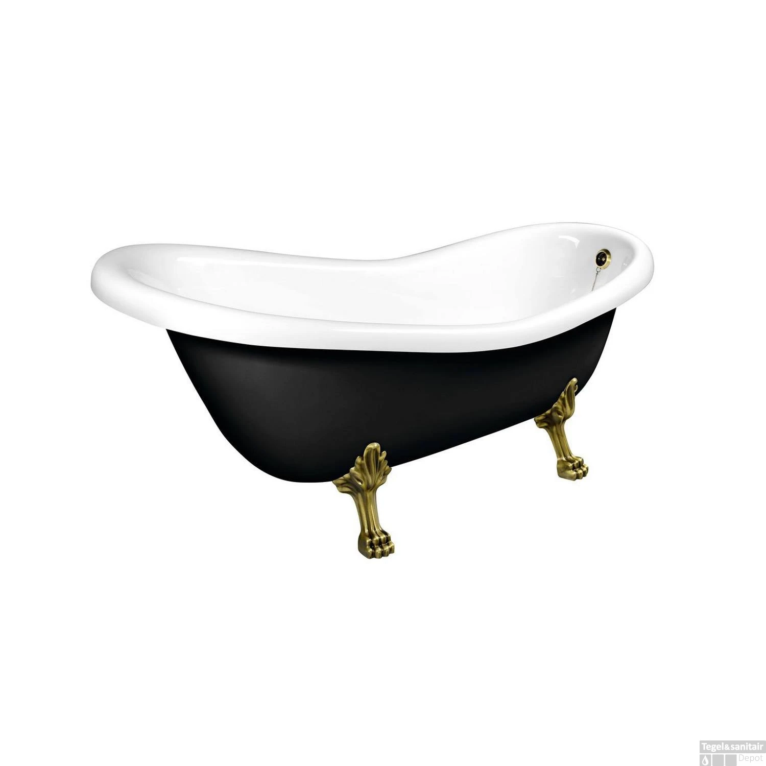 Vrijstaand Bad Sapho Retro 169x75x72 Cm Wit / Zwart Met Leeuwenpoten Brons