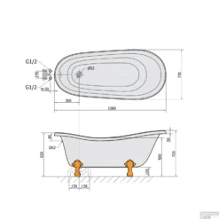 Vrijstaand Bad Sapho Retro 158x73x72 Cm Wit / Zwart Met Leeuwenpoten -Baden Luxe Verkoop 72971 vrijstaand bad sapho retro 158x73x72 cm wit zwart met leeuwenpoten 5