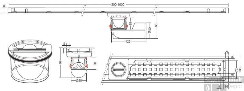 Berg Van Den Douchegoot 100 Cm. Onder-zij Uitlaat 50 Mm. Rvs 2 Berg Van Den Douchegoot 100 Cm. Onder-zij Uitlaat 50 Mm. Rvs - Afbeelding 2
