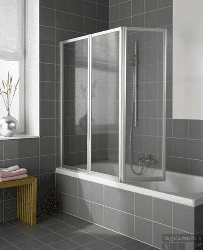 Kermi Vario Badklapwand 3-delig 155 Cm. Kunst. Parel Matzilver-kunststof Glas 1 Kermi Vario Badklapwand 3-delig 155 Cm. Kunst. Parel Matzilver-kunststof Glas