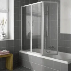 Kermi Vario Badklapwand 3-delig 160 Cm. Kunst. Parel Matzilver-kunststof Glas