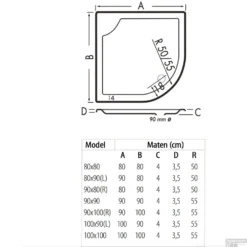 Kwartrond Douchebak Bounty 80 X 80 X 4 Cm Klei -Baden Luxe Verkoop 80x80 bounty klei technische tekening