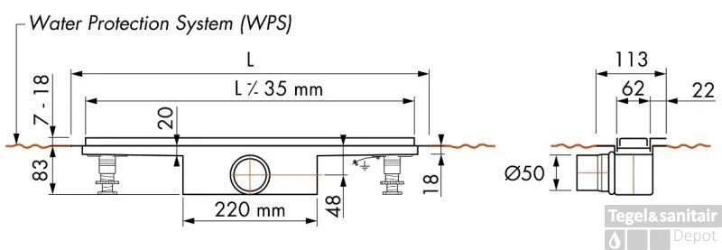 Easydrain Compact 50 Taf Wall Afvoergoot 110 X 6 Cm. Zijaansluiting Rvs 3 Easydrain Compact 50 Taf Wall Afvoergoot 110 X 6 Cm. Zijaansluiting Rvs - Afbeelding 3