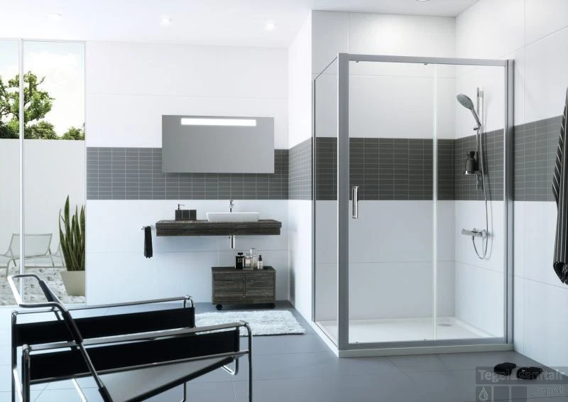 Huppe Classics 2 Schuifdeur 140 X 200 Cm. Met Segment Matzilver-helder Glas 2 Huppe Classics 2 Schuifdeur 140 X 200 Cm. Met Segment Matzilver-helder Glas - Afbeelding 2