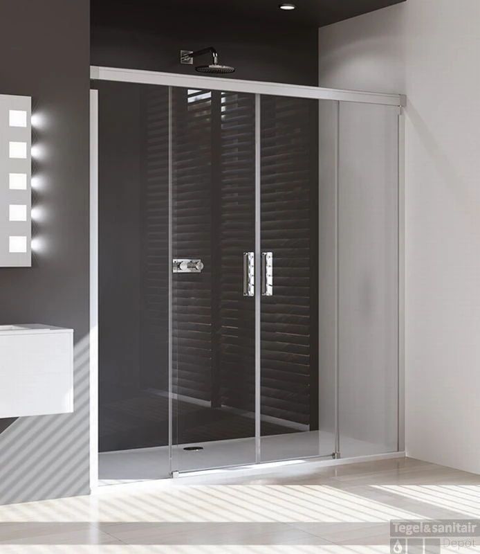 Huppe Design Pure Gtn 2-dlg. Schuifdeur 170x190cm.met Vast Segment Matzilver-helder Glas 2 Huppe Design Pure Gtn 2-dlg. Schuifdeur 170x190cm.met Vast Segment Matzilver-helder Glas - Afbeelding 2