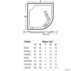 Kwartrond Douchebak Bounty 90 X 100 X 4 Cm Pergamon -Baden Luxe Verkoop 90x100 bounty pergamon technische tekening