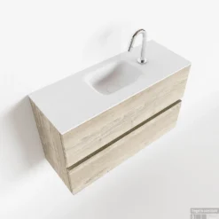 MONDIAZ ADA 80cm Toiletmeubel Light Brown Grey. LEX Wastafel Talc Midden 1 Kraangat