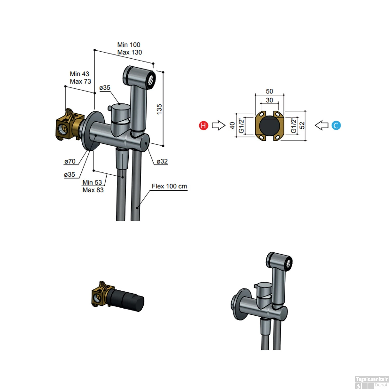 Afbouwdeel Bidetmengkraan Hotbath Cobber Met Doucheslang En Houder Mat Wit 2 Afbouwdeel Bidetmengkraan Hotbath Cobber Met Doucheslang En Houder Mat Wit - Afbeelding 2